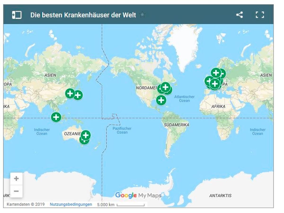 Karte: Städte mit der besten Gesundheitsversorgung